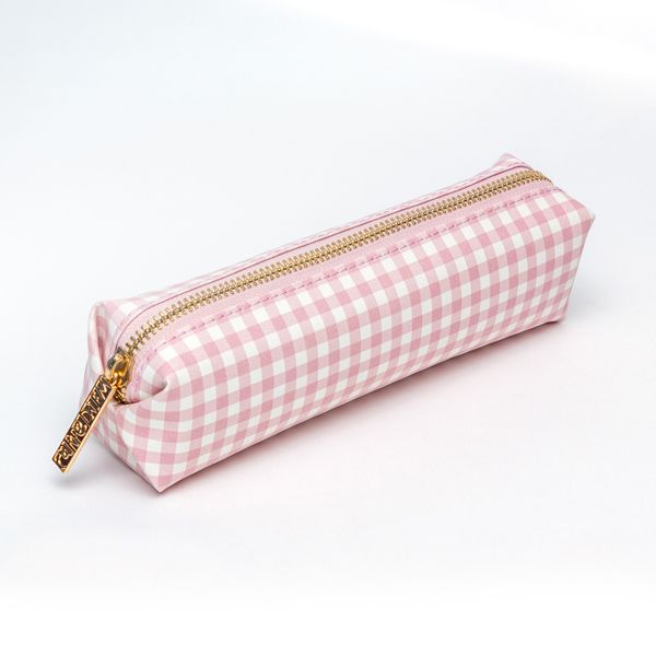 Carpe Diem Slim Pink Pencil Case - Ballerina Check