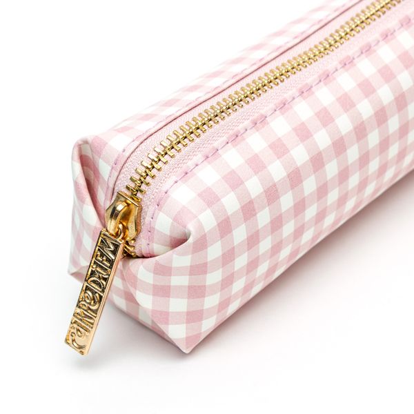 Carpe Diem Slim Pink Pencil Case - Ballerina Check