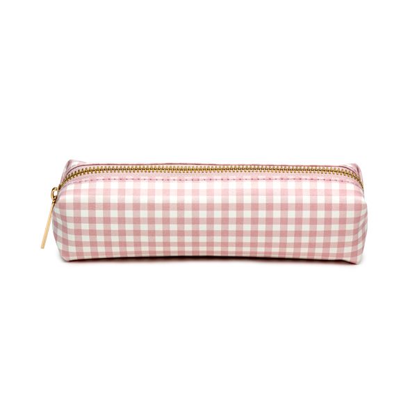 Carpe Diem Slim Pink Pencil Case - Ballerina Check